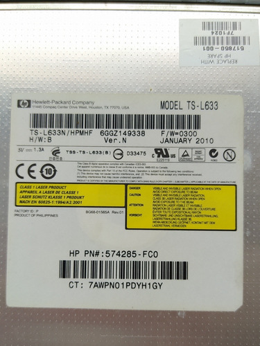 Drive Leitor Gravador Dvd Cd Ts-l633 Notebook Hp G61-410sa