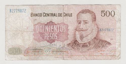 Billete Chile 500 Pesos 1986 Seguel Court Usado (c85)