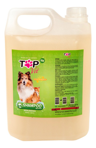 Shampoo Para Cães E Gatos Neutro Hipoalergênico 5lt Top Vet Fragrância Maçã Verde Tom De Pelagem Recomendado