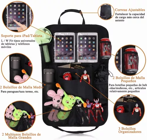 ONE PIX Organizador de coche para asiento trasero, bolsa de almacenamiento  con soporte para tablet para niños y niños, accesorios de viaje (2 piezas)