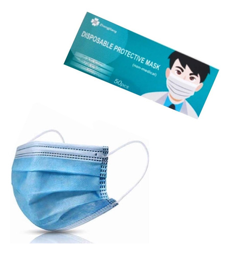 Máscara Facial No Médica De 3 Capas - 50 Máscaras (azul)