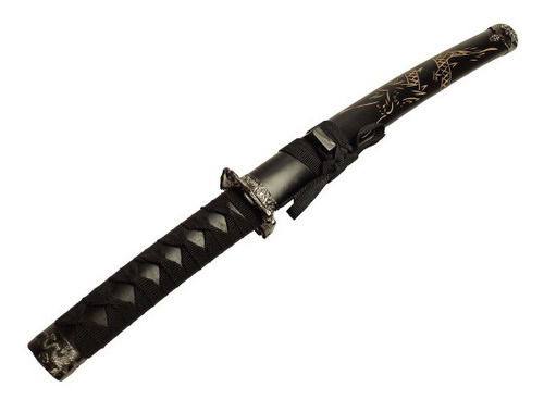 Espada Katana Tanto Bainha Dragão Esculpido Aço 440c Suporte