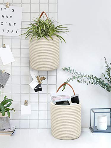 Canasta Decorativa Con Cordon Colgante Tejida Blanco 2 Pzas