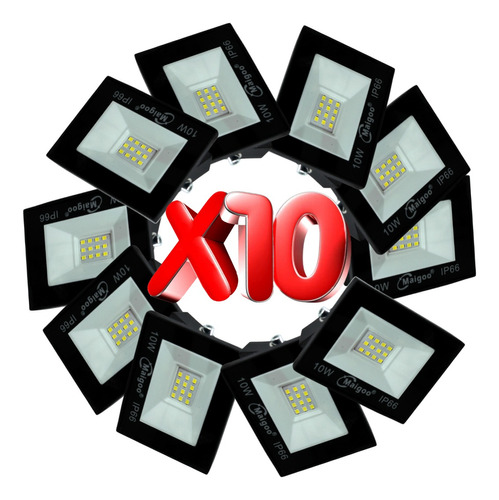 10 Reflectores Led 10w (100w)luz Blanca Ip66 Super Brillante