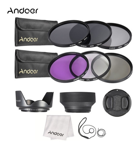 Andoer 72mm Kit De Lentes Uv + Cpl Fld + + Nd (nd2 Nd4 Nd8)