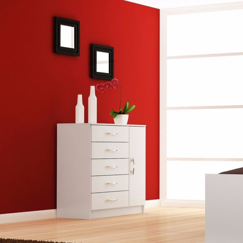 Imagen 2 de 4 de Comodas Cajoneras 5 Cajones 1 Puerta Dormitorio Blanco 151