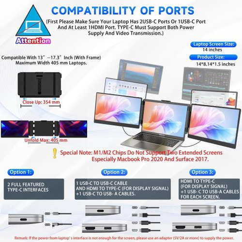 Extensor De Pantalla Triple Para Computadora Portátil Kwumsy