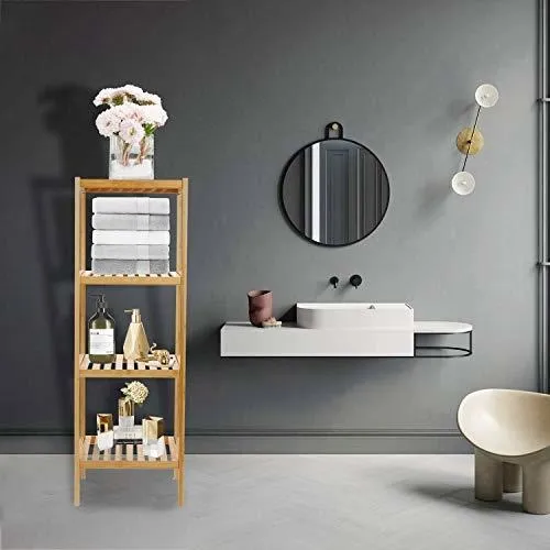 Estante De Bambú De 4 Niveles Para Baño, Torre Rectangular,
