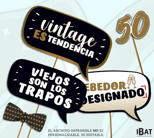 Photoprops Cumple 50 Años - Carteles C/frases Imprimibles