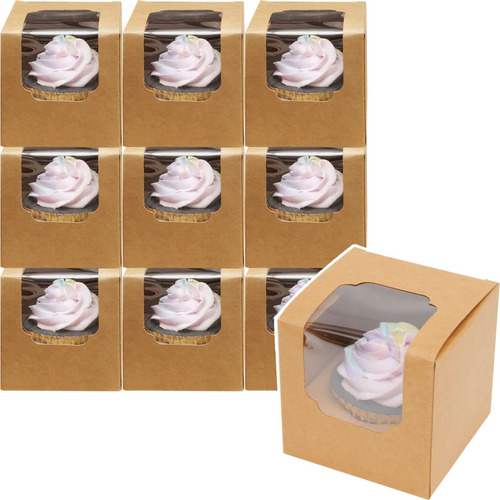 Paquete De 100 Caja Para Cupcakes Individual Con Ventana