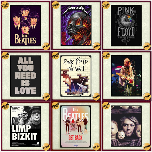 Pack De 3 Posters Rock Ac/dc Guns N' Roses Pink Floyd Stones