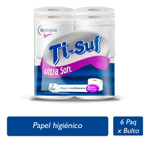 Ti-suf Papel Higiénico Blanco Triple Hoja 8 Rollos X 6 Paq