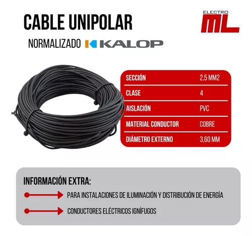 Cable Unipolar Kalop Normalizado Iram 2.5mm Rollo 100 Metros