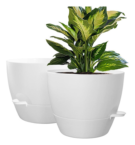 10 Inch Self Watering Planters, 2 Pack Large Plastic Plant P