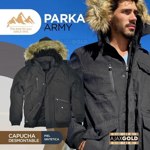 Campera Parka Hombre Invierno Forrada Gabardina Piel Capucha