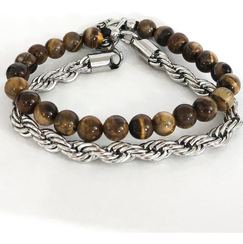 Pulsera Doble Boxx. Piedras Naturales Y Acero