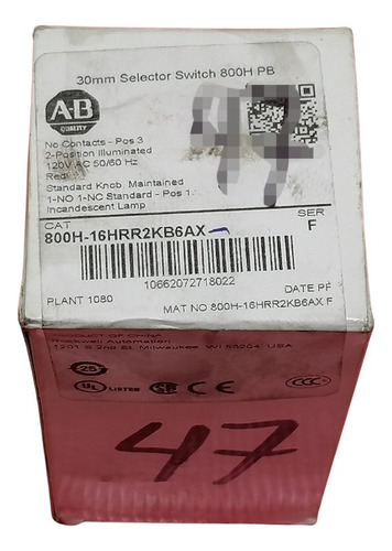 Allen-bradley 800h-16hrr2kb6ax 30mm Selector Switch 800h Pb