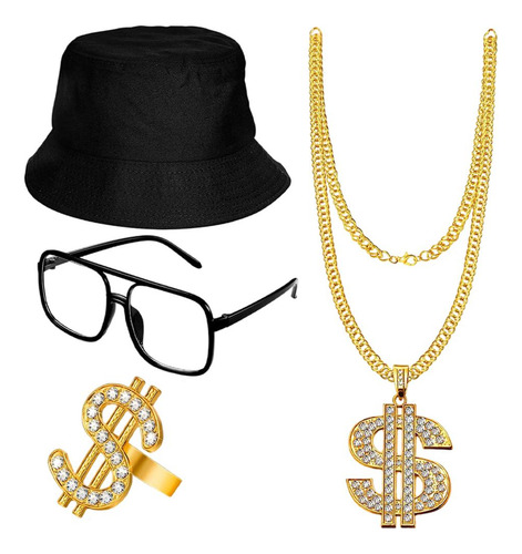 4 Kit De Disfraces De Hip Hop Accesorios De Rapero Gafas De