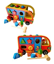 Comprar Bus Carro De Madera Juego Didáctico De Encaje 20 Piezas