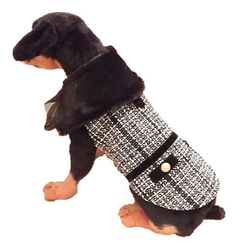 Roupa Pet Cachorro Capa Tweed Gola Pelúcia Dupla Face E Laço