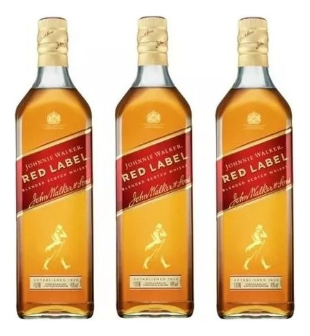 Kit Combo 3 Whisky Johnnie Walker Red Label 1 Litro