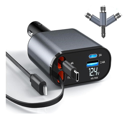 Cargador Para Auto, Cargador Usb C 4 En 1 120w Carga Rápida