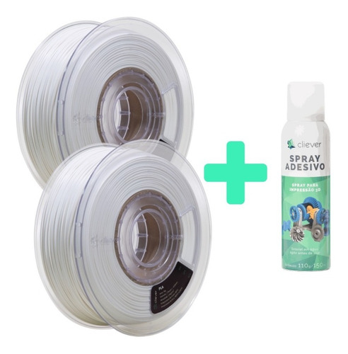 Imagem 1 de 6 de Kit Filamento Pla Cliever - 2x Branco + Spray Fixação