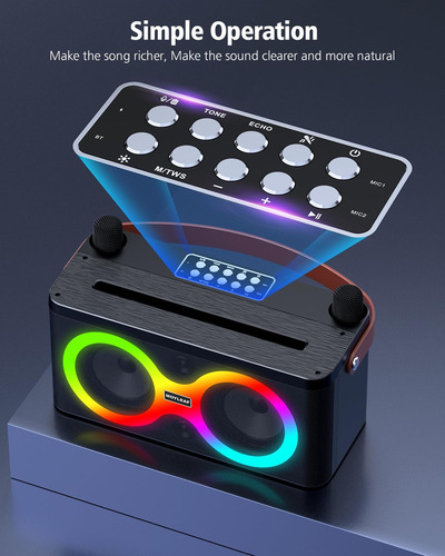 Máquina De Karaoke, Altavoz Bluetooth Portátil Con 2 Micrófo