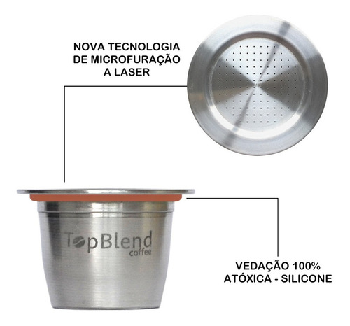 2 Cápsulas Reutilizáveis Nespresso Topblend + Tamper + Frete