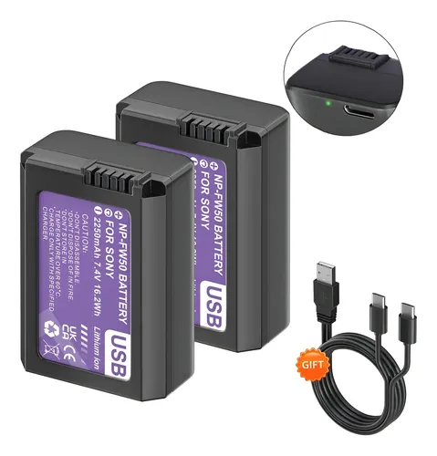 2 Batteries NP-FW50 + Chargeur - Compatible Sony A6000 A6300 A6500 A7 A7II - 1800mAh