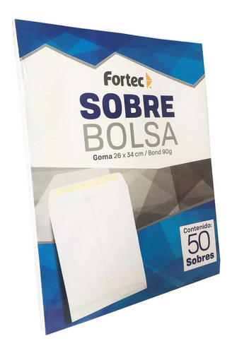 50 Sobres Bolsa Solapa Engomada Extra Oficio 26x34 Cm Fortec Color Blanco