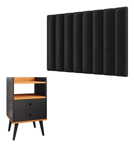 Cabeceira Painel Cama Box Solteiro Mesinha Nicho Gaveta Cor Preto/cinamomo