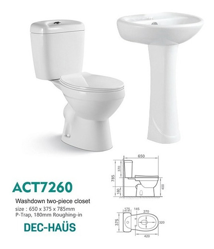 Sala De Baño Dec Haus Wc Muro 18cms+ Lavamanos Pedestal Agne