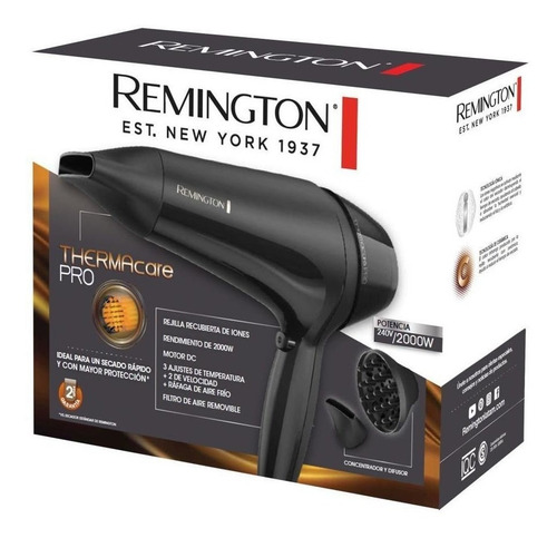 Imagen 3 de 3 de Secador de pelo Remington Thermacare D12A negro 220V