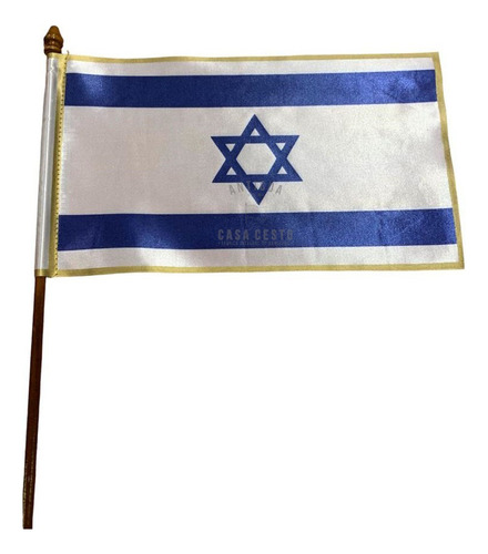 Banderas De Israel De Escritorio C/base Madera Altura 40cm *