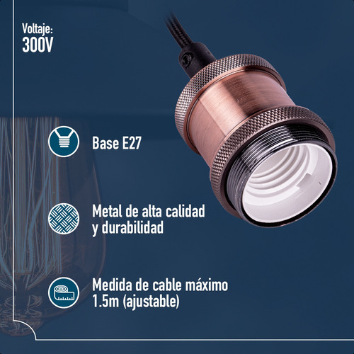 Socket Vintage Rojo Cobre 1.5 M Ajustable Color Dorado