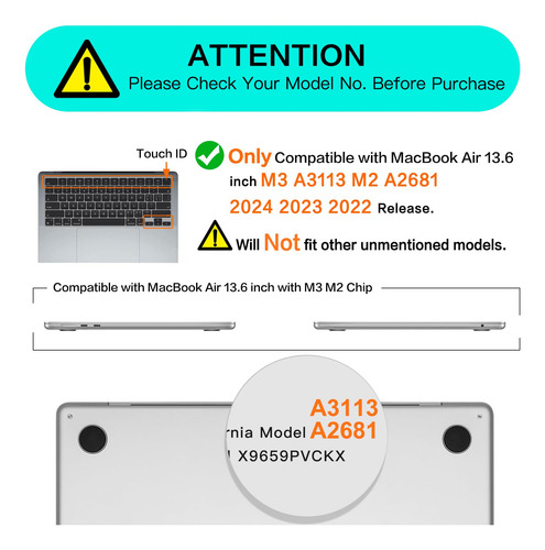 Funda Dura Para Con Macbook Air 13.6 Pulgadas 2024 2023 2022