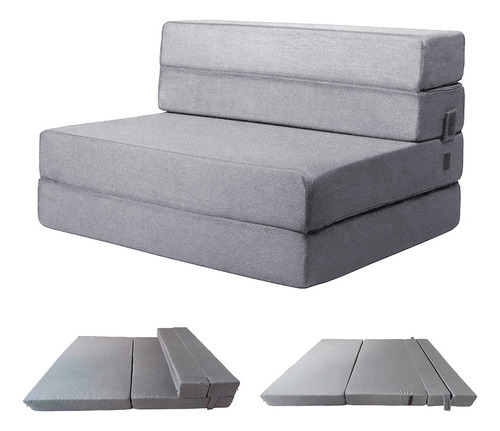 Sofá Cama Matrimonial Plegable, Colchoneta Con Soporte Firmé Color Gris Claro