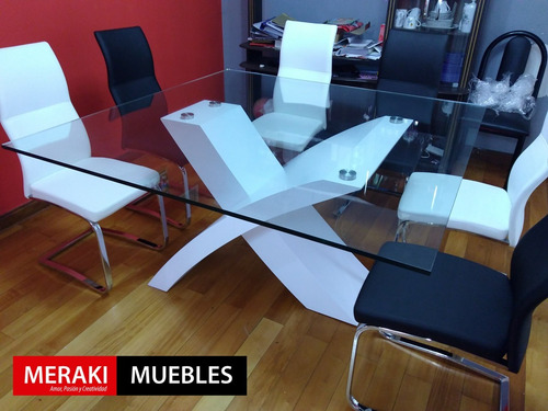 Mesa De Vidrio - Base Laqueada - Moderna - Xana Cuadrada