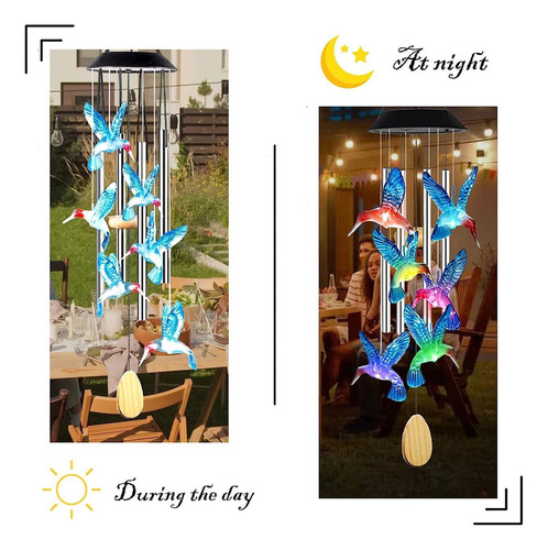 Campanilla De Viento Solar Led Colibr Para Decoración De Jar