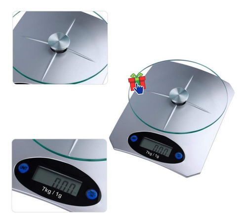 Imagen 7 de 10 de Balanza Digital Cocina Electrónica Plato Vidrio 1g A 7kg