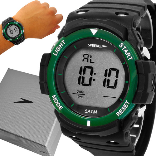 Relógio Masculino Speedo Digital Esportivo 1 Ano Cor Da Correia Preto Cor Do Bisel Verde Cor Do Fundo Cinza