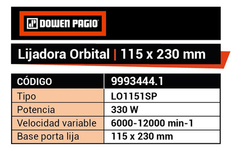 Imagen 6 de 10 de Lijadora Orbital - 115 X 230 Mm 330 W Dowen Pagio 9993444.1