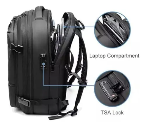 Mochila De Viaje Con Compresión Al Vacío Laptop Impermeable Color Negro Diseño de la tela Liso