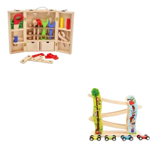 Set Carpintería En Madera Para Niños + Pista Para Autos