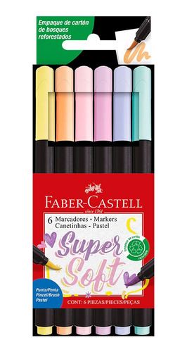 6plumones Pastel Faber Castell Super Soft Punta Pincel Brush