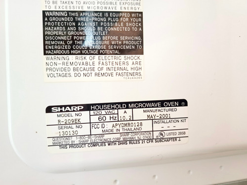 Microondas Marca Sharp Mod. R-209ek Para Repuesto O Reparar (Usado)
