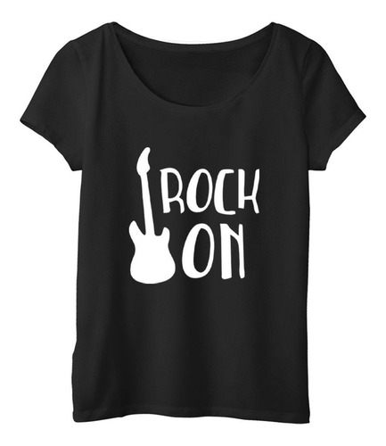 Remera Mujer  Color Frase Rock On Guitarra Musica