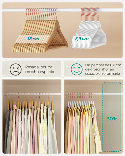 Set De Ganchos Songmics 50 Para Ropa De Alta Calidad Color Adulto Blanco
