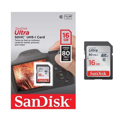 Cartão De Memória Classe 10 Ultra 80mb/s - Sd Sandisk 16gb